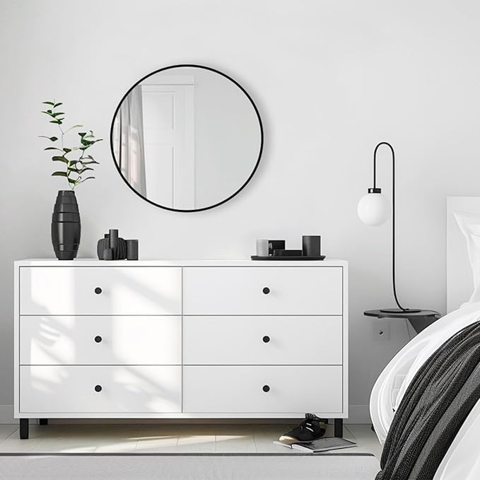 Round Mirror 24 inch, Black Circle Mirror, Black Round Bathroom Mirrors, Circle Wall Mirrors for Bathroom, Living Room, Hallway, Vanity, Over Sink, Mantel
