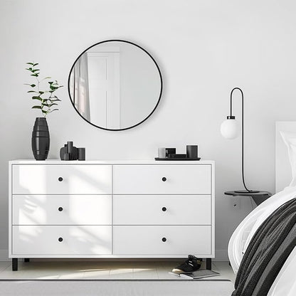 Round Wall Mirror, 20 inch Black Circle Mirror, Black Metal Frame Round Mirrors, Circle Wall Mounted Mirrors for Bathroom, Living Room, Bedroom, Entryway, Vanity