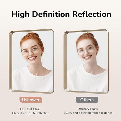 USHOWER Gold Bathroom Mirror 24"x36", Brushed Gold Rounded Rectangle Mirror for Over Sink, Aluminum Frame, Anti-Rust, Tempered Glass, Horizontal or Vertical Mounted