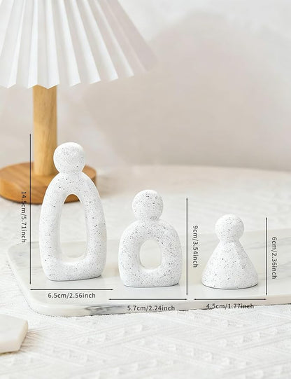 Abstract Family of 3 Figurines Modern Sculptures - Minimalist Home Decor for TV Stand, Bookshelf, Living Room | Decorative Accents and Gift Ideas as Knick Knacks for Shelves (White)