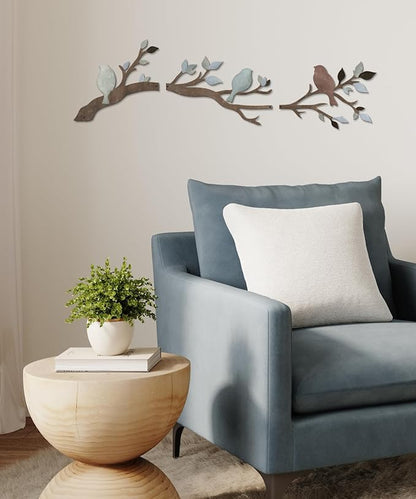 Putuo Decor Birds Branch Metal Wall Art Set Rustic Botanical Wall Decor Songbirds Leaves Neutral Nature Artwork for Living Room, Bedroom, Hallway, Entryway