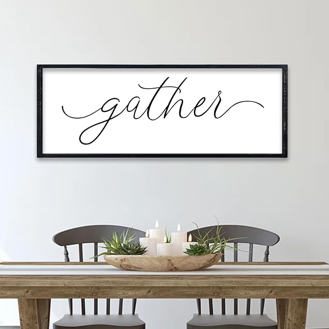 comurdyo Dining Room Gather Wall Art Decor Sign 32"×12" for Modern Home Minimalist Rustic Farmhouse Gathering Living Room Large Wall Plaque Horizontal Hanging (Black)