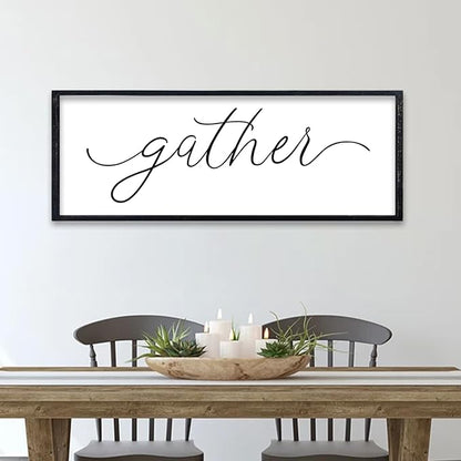 comurdyo Dining Room Gather Wall Art Decor Sign 32"×12" for Modern Home Minimalist Rustic Farmhouse Gathering Living Room Large Wall Plaque Horizontal Hanging (Black)