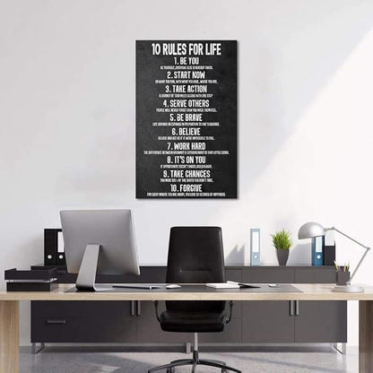 Yatsen Bridge 10 Rules for Life Motivational Wall Art Inspirational Canvas Office Art Decor Positive Black and White Artwork Framed Ready to Hang-28 inch x 44 inch