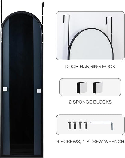 ITSRG Full Length Mirror Door Hanging, Over The Door Mirror Full Length, 50"x16", Bedroom Living Room Bathroom (Black)