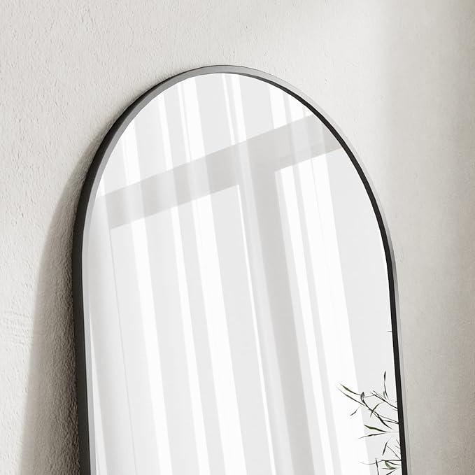 Degfig Arched Full Length Mirror, 64"x21" Floor Standing Mirror with Stand for Living Room, Bedroom, Entryway, Black