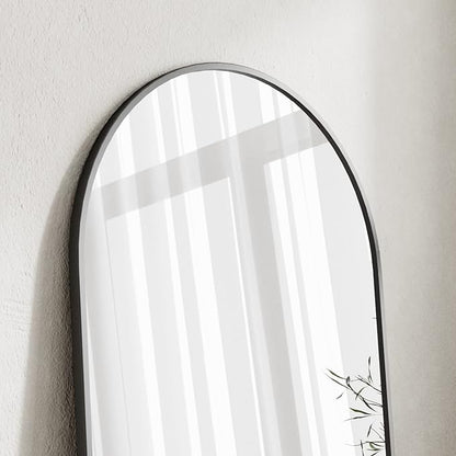 Degfig Arched Full Length Mirror, 64"x21" Floor Standing Mirror with Stand for Living Room, Bedroom, Entryway, Black
