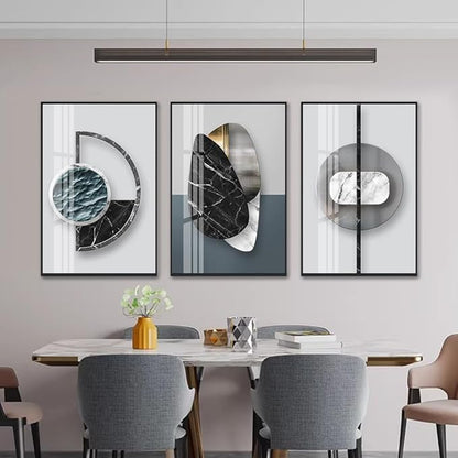 QKF Extra Large Frame Bright Geometry Abstract Canvas Wall Art Modern Home Living Room Bedroom Bathroom Wall Decor Poster & Prints Set of 3 Paintings 24"x 32" (Black Ash, 24" X 32" X 3 pieces)