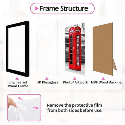 4x6 Picture Frames Set of 8, 4 by 6 Black Photo Frames for Gallery Wall Mounting or Table Display, Collage Frames with Clear Plexiglass for Home Office Decor