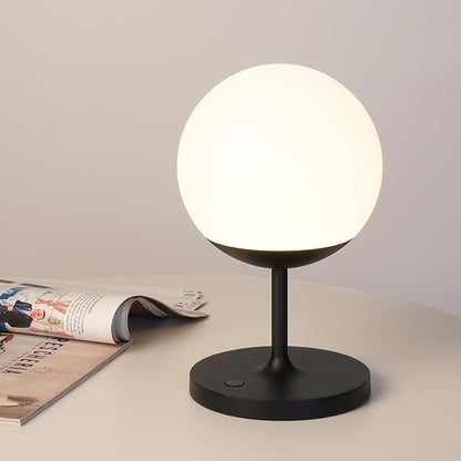 WEILAILUX Cordless Table Lamp with Globe Shade, Rechargeable Dimmable Bedside Light, Shower Lamp Waterproof, Touch Control, 8-72 Hours Runtime, 2700K Warm White for Indoor Outdoor (Black, Short)