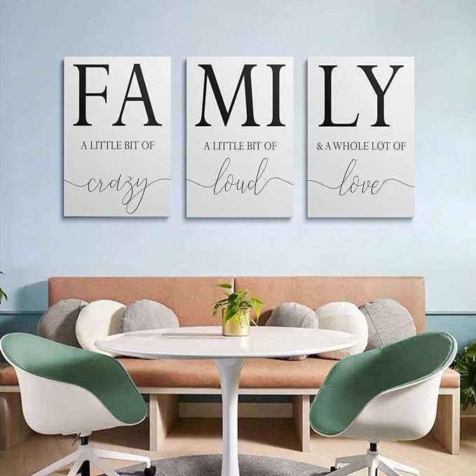 GUBIYU Home Family Wall Decor,Dining Room Kitchen Decor Set of 3 Inspirational Canvas Prints Black and White Framed Canvas Art Painting Wood Wall Decoration for Dining Room Bedroom Living Room 20"x28"