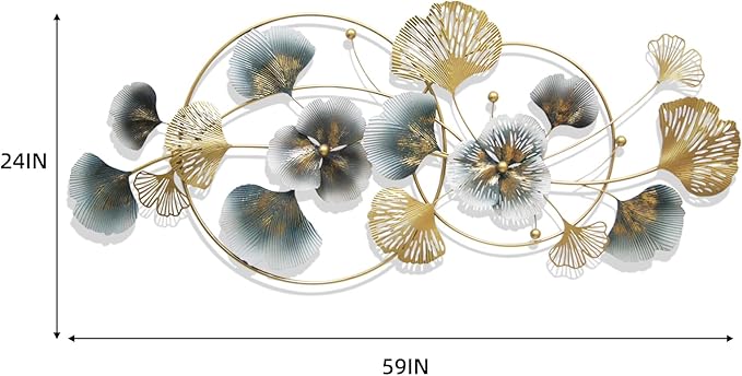 QXSXKJ 3D Metal Wall Art Decor Gold, 59" Large 3d Wall Decor, Modern Ginkgo Leaf Wall Decoration, Adornos Pare Sala Modernos, Hanging Sculptures For Living Room Dining Room Bedroom