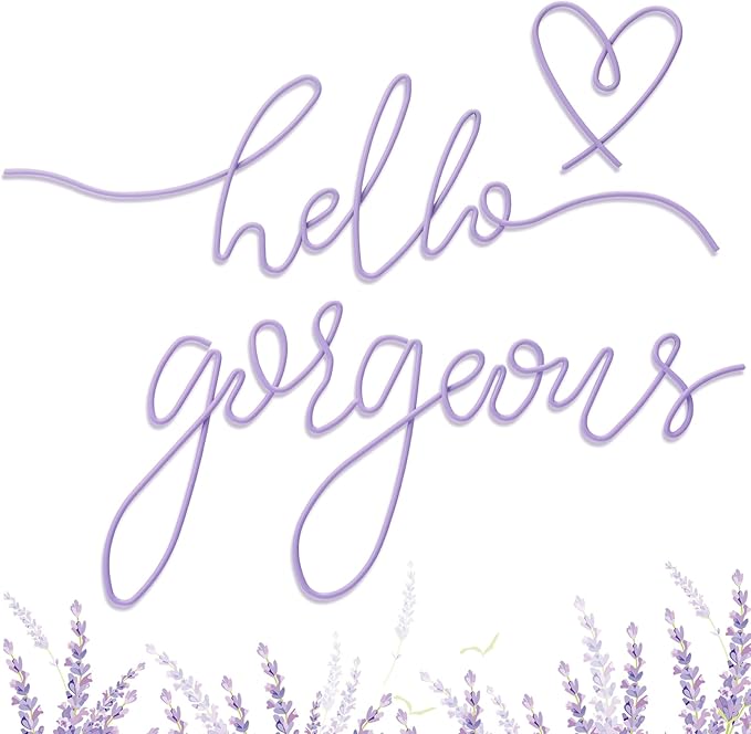 Hicarer Metal Hello Gorgeous Wall Art Minimalist Decor for Bedroom Bathroom Living Room Dressing Room Salon Office Home Decorations Easy to Install Wall Decor(Purple,Classic Style)