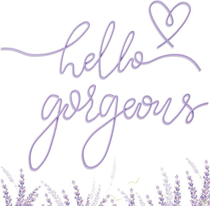 Hicarer Metal Hello Gorgeous Wall Art Minimalist Decor for Bedroom Bathroom Living Room Dressing Room Salon Office Home Decorations Easy to Install Wall Decor(Purple,Classic Style)