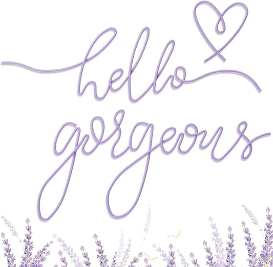 Hicarer Metal Hello Gorgeous Wall Art Minimalist Decor for Bedroom Bathroom Living Room Dressing Room Salon Office Home Decorations Easy to Install Wall Decor(Purple,Classic Style)