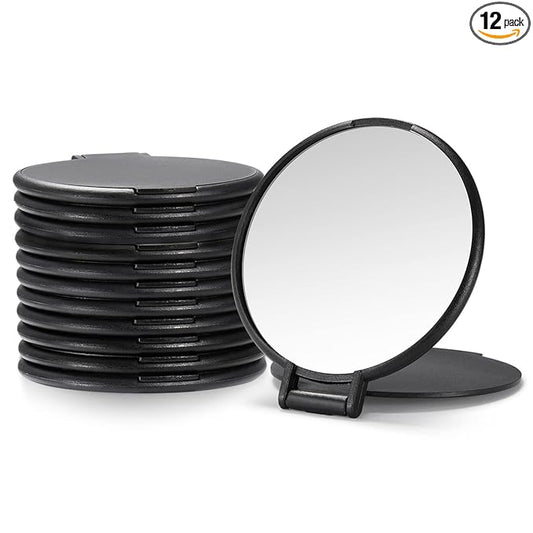 Qislee Compact Mirror Bulk, Round Makeup Mirror for Purse, Set of 12(Black)