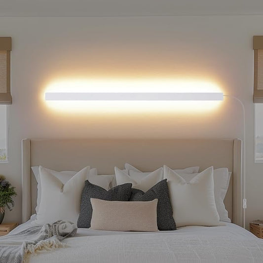KELUOLY Modern Plug in Long Wall Sconce, 39.3" White Matte LED Wall Lights, 20W Warm White 3000K Acrylic Indoor Wall lamp, with 59" Plug Cable for Bedroom, Living Room, Hallway