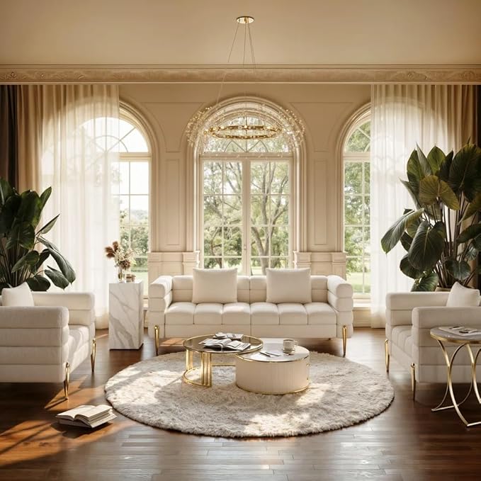 homary 79" Modern Boucle Sofa Couch, White Curved 3 Seater Couch with Deep Seat & Pillows, Upholstered Luxury Sofa for Living Room Apartment