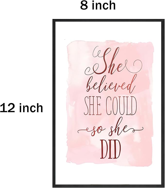 Set of 4 Framed Motivational Wall Art Quote Letters for Living Room Home Decor, Canvas Painting Posters Print Pictures Positive Words for Home Office Teen Bedroom Decoration Nordic