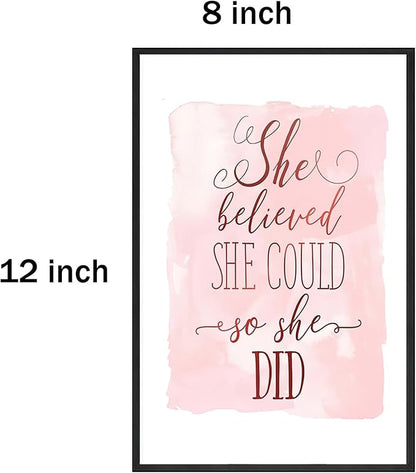 Set of 4 Framed Motivational Wall Art Quote Letters for Living Room Home Decor, Canvas Painting Posters Print Pictures Positive Words for Home Office Teen Bedroom Decoration Nordic