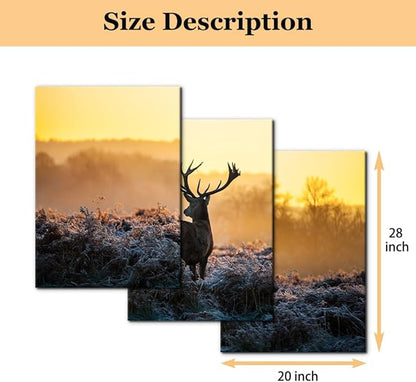 Pacimo Canvas Print Wall Art 3 Pieces Set Deer in Golden Light at Dawn Nature Wilderness Photography Realism Rustic Scenic Relax/Calm Multicolor for Living Room Bedroom Office Decor - 20"x28"x3 Panels