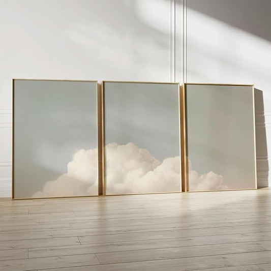 Pennclys Clouds Wall Art Decor Over The Bed Sky Canvas Wall Art Abstract Minimalist Clouds Prints Painting Blue Sky Wall Decor Pictures for Living Room Bedroom 12x16 Inch Unframed Set of 3
