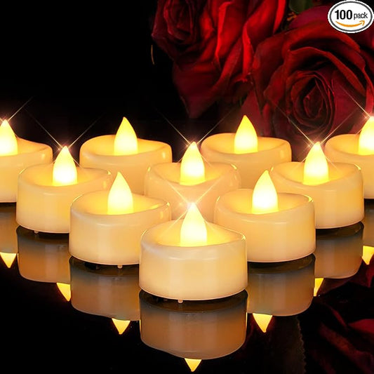 merrynights Flameless Candles, 100 Pack LED Tea Lights Candles Battery Operated, Last 200+ Hrs Flickering Tea Lights, Flameless Tealight Candles for Halloween Diwali Fall Christmas Wedding