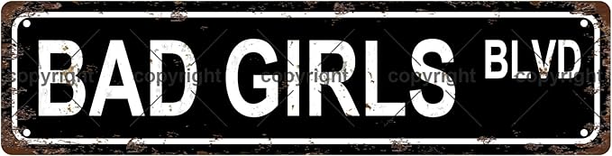BAD GIRLS BLVD GIRLS WOMEN Metal Tin Street Sign Bar Cafe Garage Cave Home Room Wall Bathroom Farmhouse Garden Porch Patio Decor, 16 x 4 Inch