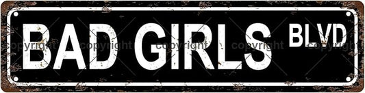 BAD GIRLS BLVD GIRLS WOMEN Metal Tin Street Sign Bar Cafe Garage Cave Home Room Wall Bathroom Farmhouse Garden Porch Patio Decor, 16 x 4 Inch