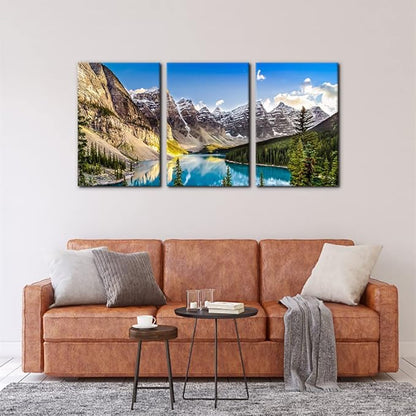 3 Pieces Colorado Framed Wall Art Snow Mountain and Lake National Park Natural Landscape Picture Modern Artwork Painting Print on Canvas for Living Room Home Decoration - 16"x24"x3 Panels