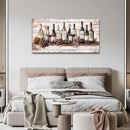 QIYILEXWART Canvas Wall Art For Living Room Wall Decor For Bedroom Kitchen Wall Decorations Wine Bottle Painting Farmhouse Pictures Artwork Room Aesthetic Home Decor Ready To Hang