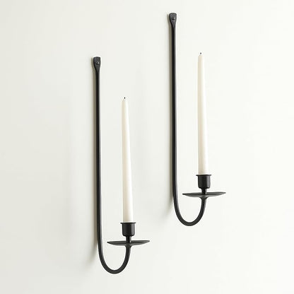 Metal Wall Candle Sconce Holder Set of 2 Wall Mount Candle Holders Modern Wall Candle Sconces Hanging for Living Room Farmhouse Fireplace Wedding 16.5"×5"×3" (Black)