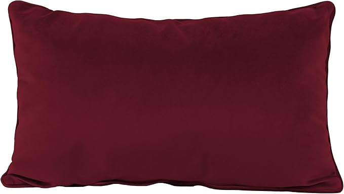 FDP 12" x 20" Velvet Rectangle Lumbar Pillow Set with Piping; Decorative Throw Pillow for Home Décor in Living Room, Bedroom or Lounge (2-Pack) - Bordeaux, 15159-349