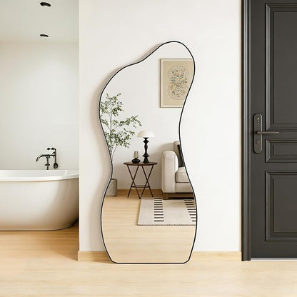 POZINO Irregular Wall Mirror, 47.2"x22" Asymmetrical Mirror, Modern Odd Shaped Frameless Decorative Mirror for Living Room Bedroom Entryway Hallway, Horizontal or Vertical Hanging