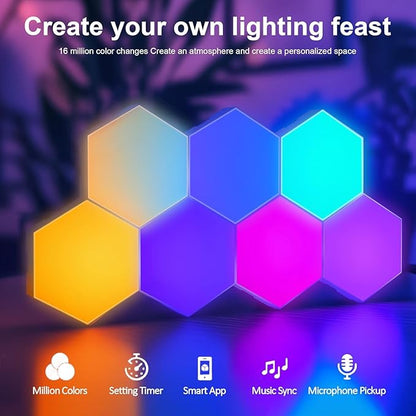 Hexagon Light Panels Expansion 4 LED Panels, Hexagon LED Wall Lights Dreamcolor Effects, Smart Gaming Lights Music Sync for Gaming Room Setup (No Controller/Remote)