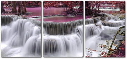 Pacimo Red Forest Canvas Wall Art 3-Piece Waterfall Canvas Print Set - Landscape - 20"x28"x3 Panel - Ready to Hang - Home & Office Decor