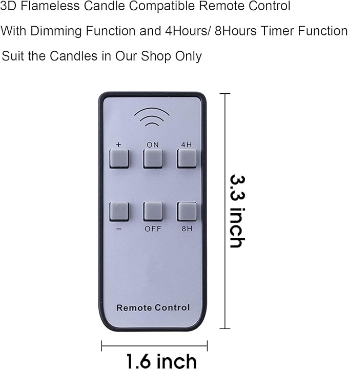 Compatible for The Flameless Candles in TECHLONG Shop, ON/Off/Dimming/Timer Function, 4Hours/ 8Hours Timer