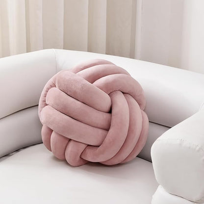 Sioloc Soft Knot Ball Pillows,Round Throw Pillow Cushion Home Decoration Plush Pillow,Throw Knotted Pillow Handmade Round Plush Pillow（7.8inches,Blush）