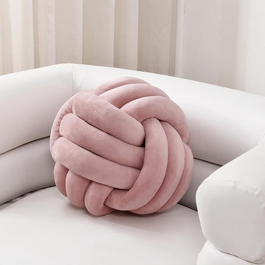 Sioloc Soft Knot Ball Pillows,Round Throw Pillow Cushion Home Decoration Plush Pillow,Throw Knotted Pillow Handmade Round Plush Pillow（7.8inches,Blush）