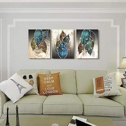 Abstract Canvas Wall Art For Living Room Family Wall Decor For Bedroom Kitchen Artwork Abstract Leaves Canvas Prints Painting Modern Office Decor Wall Pictures Bathroom Home Decor 12" X 16" 3 Piece