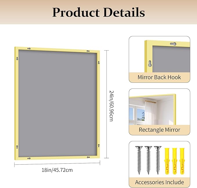 COFENY Gold Bathroom Mirror for Wall, 18x24 Inch Rectangle Mirror with Metal Frame, Modern Vanity Mirrors for Bathroom Living Room, Entryway Hangs Horizontal or Vertical