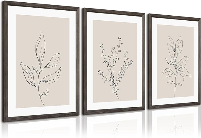 Botanical Wall Art Decor Neutral Wall Decor Boho Beige Canvas Wall Art Botanical Minimalist Pictures Neutral Prints Beige Posters Boho Artwork for Room Bedroom 16x24x3 Inch Wood Framed