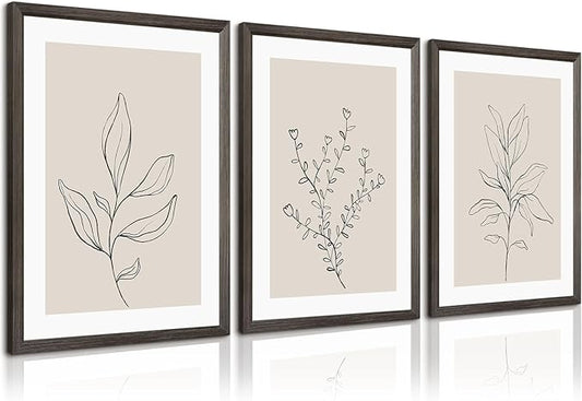Botanical Wall Art Decor Neutral Wall Decor Boho Beige Canvas Wall Art Botanical Minimalist Pictures Neutral Prints Beige Posters Boho Artwork for Room Bedroom 16x24x3 Inch Wood Framed