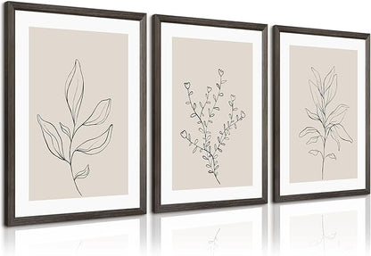 Botanical Wall Art Decor Neutral Wall Decor Boho Beige Canvas Wall Art Botanical Minimalist Pictures Neutral Prints Beige Posters Boho Artwork for Room Bedroom 12x16x3 Inch Wood Framed
