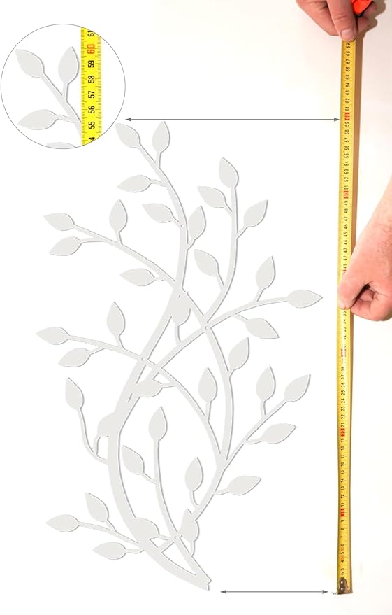 Meltset Metal Tree Leaf Wall Decor, Vine Olive Leaf Branch Wall Art,Wrought Iron Artwork, Decorative Wall Sculptures Above The Bed, Living Room, Indoor and Outdoor (2 Pcs/White)