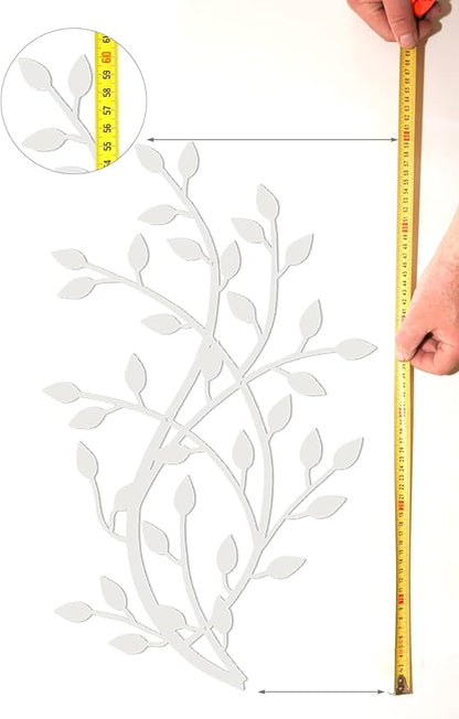 Meltset Metal Tree Leaf Wall Decor, Vine Olive Leaf Branch Wall Art,Wrought Iron Artwork, Decorative Wall Sculptures Above The Bed, Living Room, Indoor and Outdoor (2 Pcs/White)