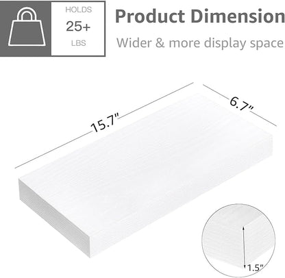 QEEIG Floating Shelves for Wall Bathroom Shelf Bedroom Kitchen Living Room Farmhouse Small Book Shelf 16 inch Set of 2, White (015-W2)