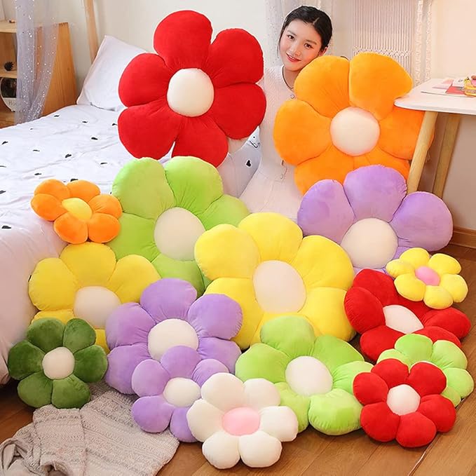lannery Flower Plush Throw Pillows, Flower Floor Pillow Seating Cushion Toy for Reading, Room, Watching TV (11.8", White-1)