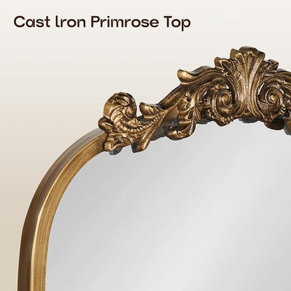 USHOWER Gold Anthropologie Vintage Mirrors for Wall, 24" x 36" Antique Baroque Style with Ornate Frame, Arched Brass Decoration for Fireplace, Bathroom, Living Room, Entryway Remodel
