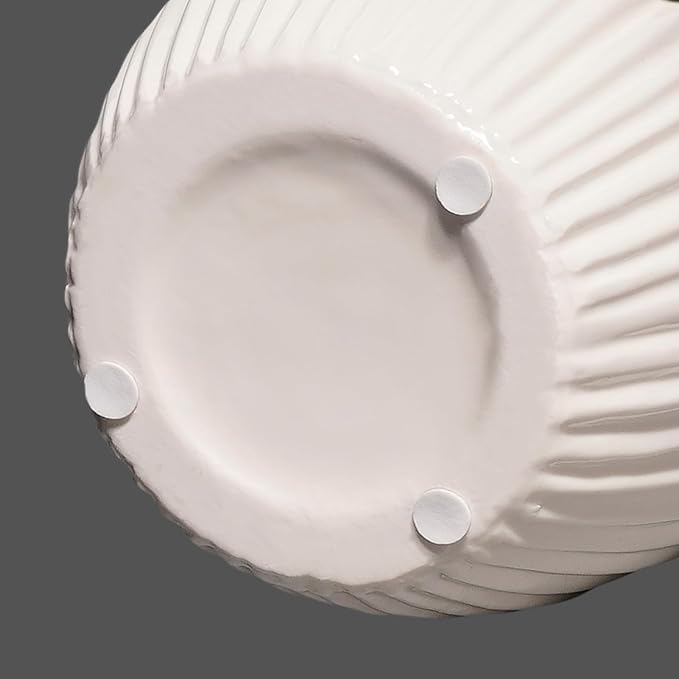 White Ceramic Vase - 7 Inch Textured Boho Flower Vase, Modern 3D Floral Vases Home Decor, Living Room, Table, Wedding Decor, Easter Centerpiece